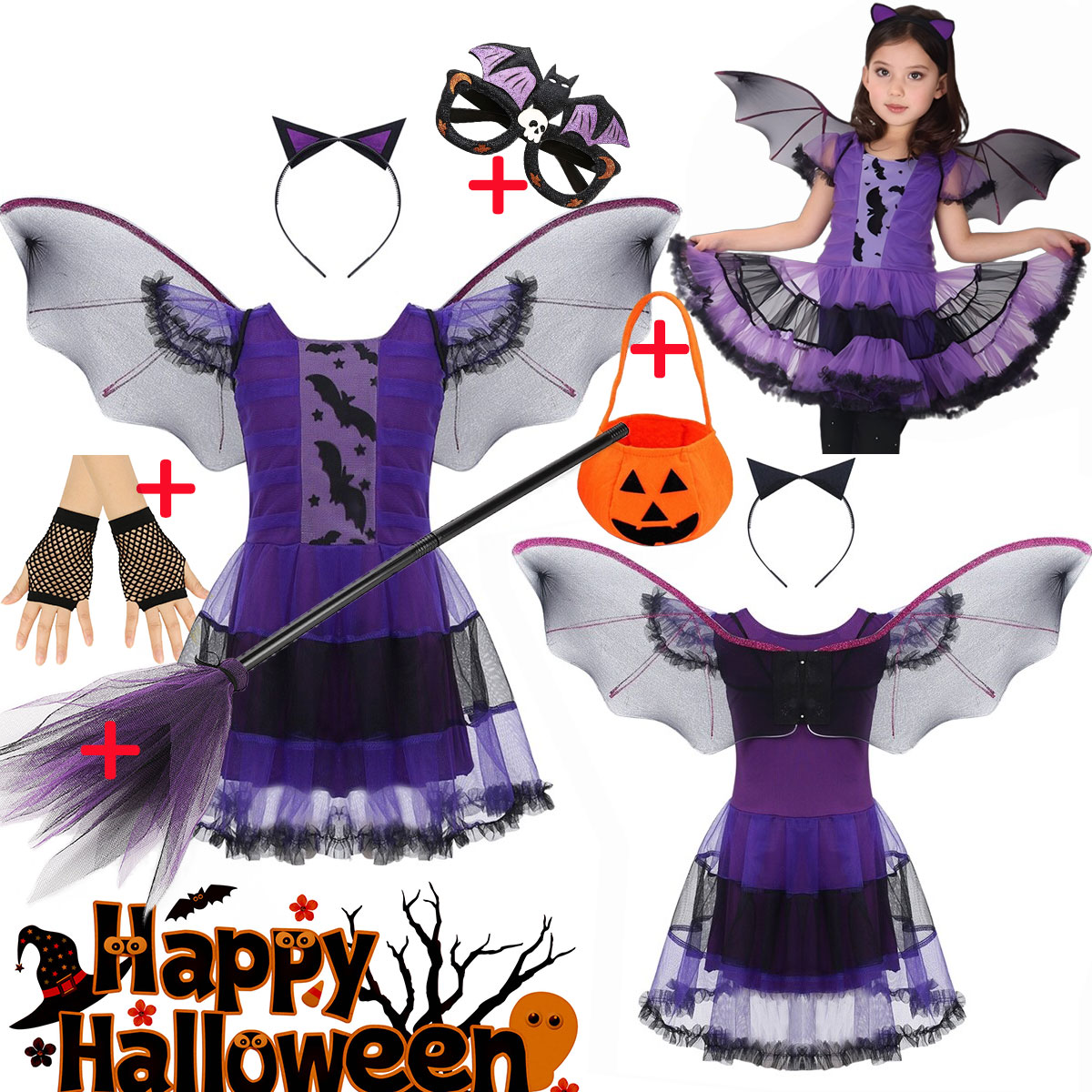 Cosplay Bat Prop - Kostum Cosplay Kelelawar Terbang Anak Perempuan