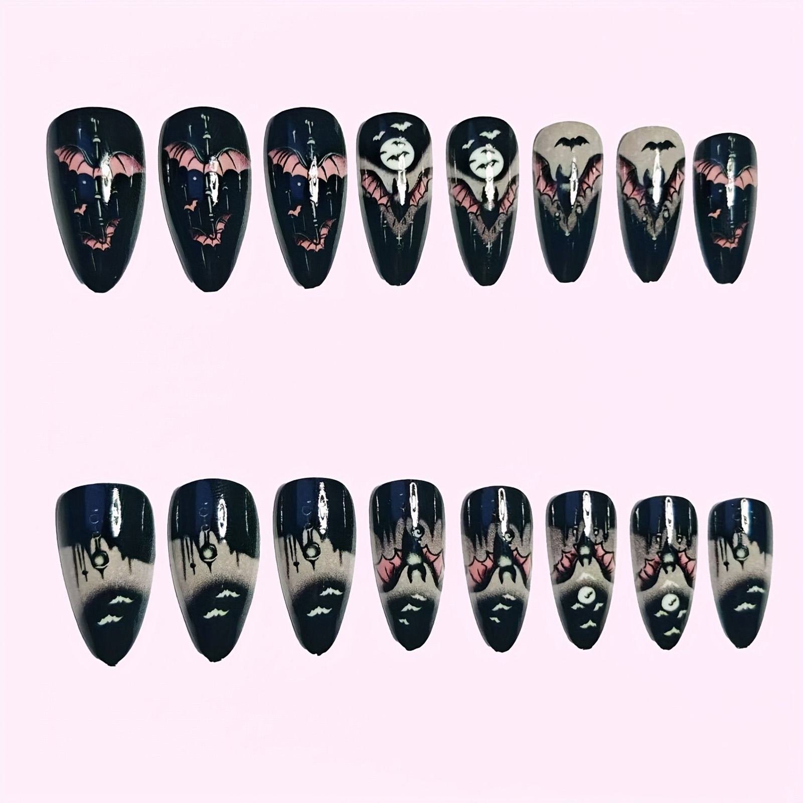 24Pcs Kuku Palsu Halloween Hit - Cosplay Bat Prop ulasan dan harga